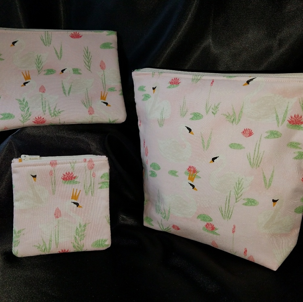 Pink Princess Swan Set Zipper Pouch Makeup Bags